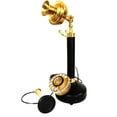 thumbnail image 3 of Teléfono tipo candelabro negro y latón réplica modelo antiguo, 3 of 7
