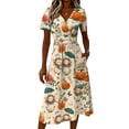 thumbnail image 4 of Womens Halloween Dress Witch Hat Short Sleeve Spider Vintage Wedding Guest Dresses Ghost V Neck Casual Wrap Dress 3XL, 4 of 5