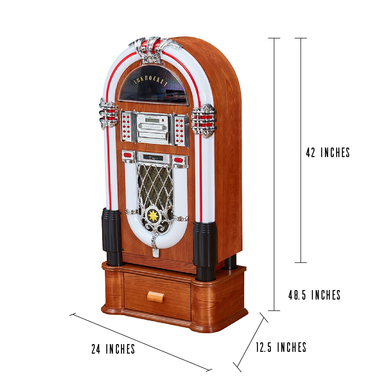 Arkrocket Taurus II Mid-Size Jukebox Vinyl Record Player Bluetooth CD Player Classic (Taurus II + Stand - Maple)