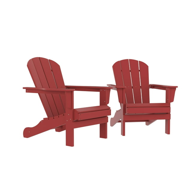 Clearance! HDPE Adirondack Chair, Fire Pit Chairs, Sand Chair, Patio Outdoor Chairs,DPE Plastic Resin Deck Chair, lawn chairs, Adult Size ,Weather Resistant for Patio/ Backyard/Garden, Red, Set of 2