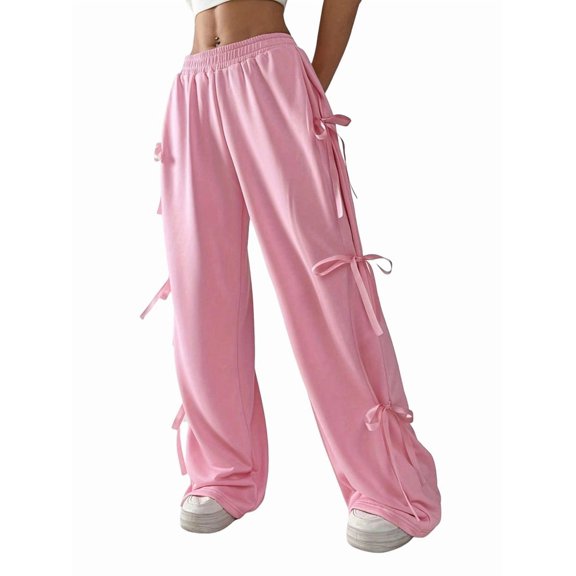 Women'S Wide Leg Sweatpants Elastic Waist Casual Baggy Pants with Pocket Streetwear Going Out Pink L