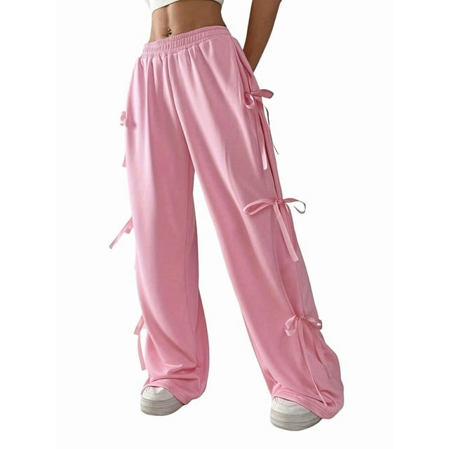 Pantalones Deportivos Anchos para Mujer, Cintura Elástica, Holgados e Informales con Bolsillo, para Salir. Rosa S