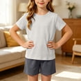 thumbnail image 5 of HAOTAGS Teen Girls Summer Short Sleeve Outfit Set (2-17) Soft Modal Cotton Two-Piece Lounge Sleepwear Gray Size 7, 5 of 9