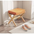 thumbnail image 3 of BAMBOOHOMIE Makeup Vanity Stool, Foldable Foot Stool for Vanity with Bamboo X Legs, Ottoman Foot Rest Chair with Small Padded, Modern Vanity Chair for Makeup Room Bedroom Living Room (Orange), 3 of 8