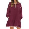 thumbnail image 4 of Long Sleeved Women Patchwork Quarter Zipper Loose Ruffle Sweatshirt Dress, 4 of 5