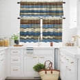 thumbnail image 3 of Retro Wood Striped Kitchen Curtains Valances and Tiers Set of 3 Blue Beige Wood Texture Modernism Tier Curtains and Valance with Rod Pocket for Small Windows, 27.5"x36", 3 of 9