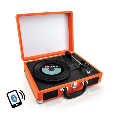 Upgraded Version Pyle Vintage Record Player, Classic Vinyl Player, Turntable, Rechargeable Batteries, Bluetooth Enabled Devices, MP3 Vinyl, Music Editing Software Included, Works w/ Mac & PC, 3