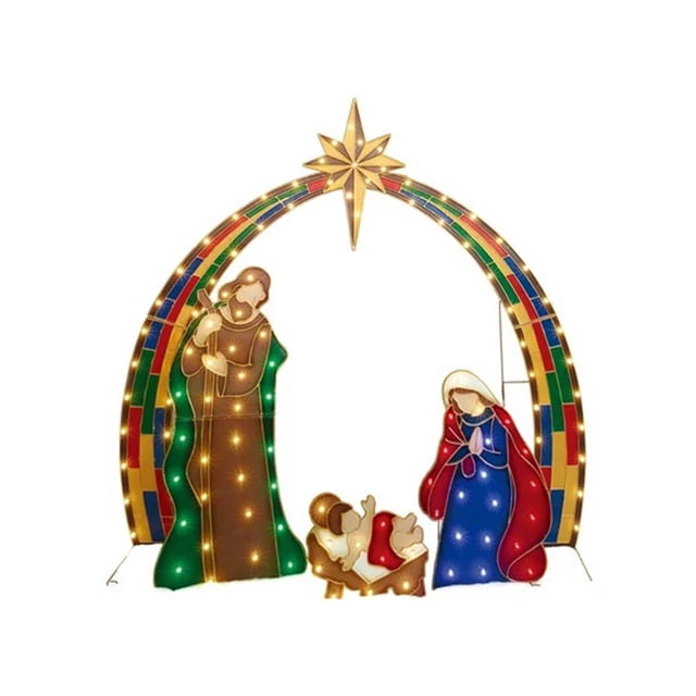 Nativity Scene Silhouette Yard Sign Display 25*20cm With Lights For Holiday With Metal Stakes