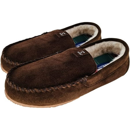 

LIFE IS GOOD Men s Venetian Moccasin Slippers 302795M - Suede & Faux Fur Close Back Indoor/Outdoor Slip-Ons - Premium Comfort & Durable Loafers with Plaid Lining & EVA Outsoles Dk Brown/Plaid -...
