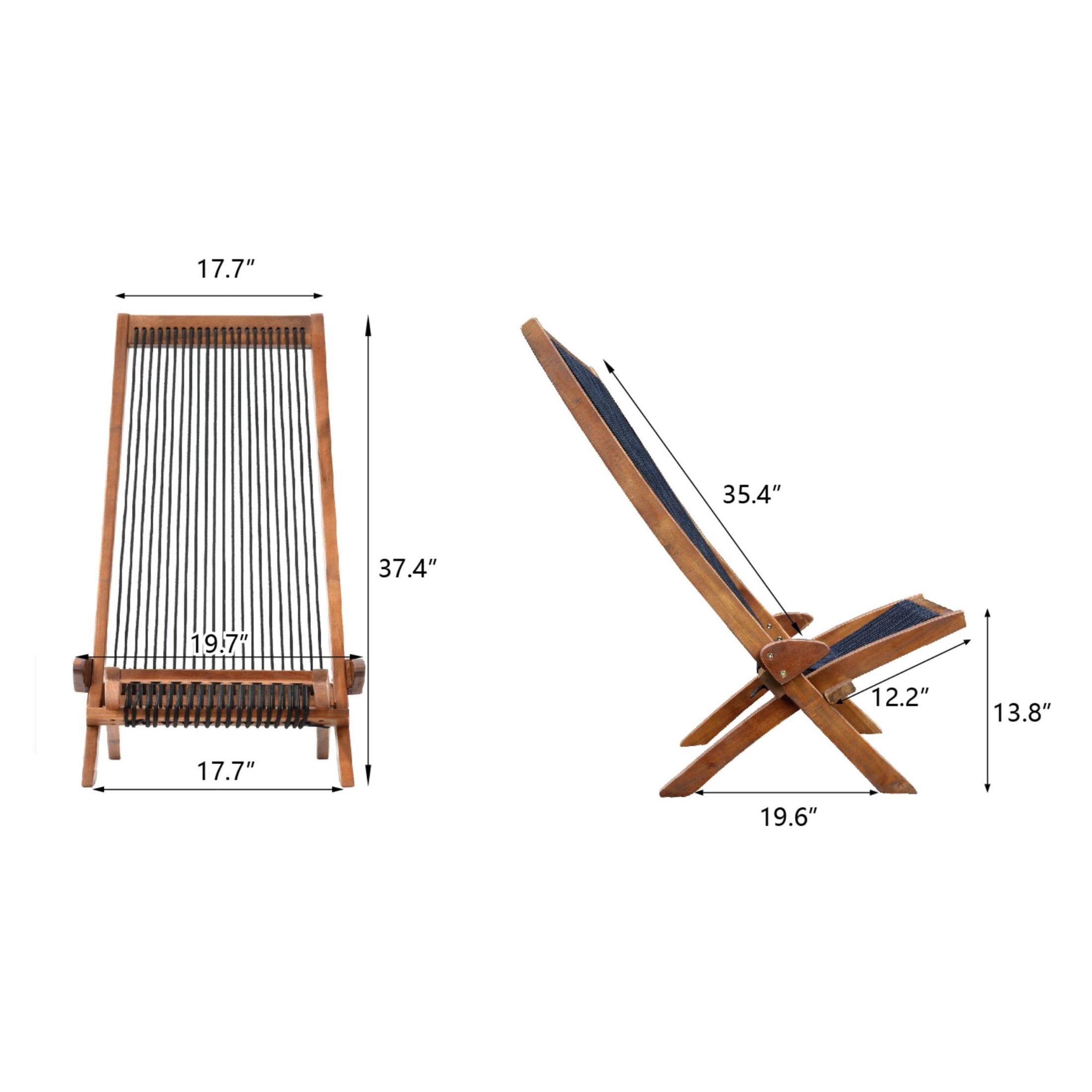Noble House Folding Rope Wood Chair with Ergonomic Backrest, Natural + Black