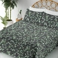 thumbnail image 3 of Ambesonne Leaf Print Fitted & Flat Sheet with Shams 4 Pcs Set, Romantic Eucalyptus Art, Queen, Dark Grey Laurel Green, 3 of 5