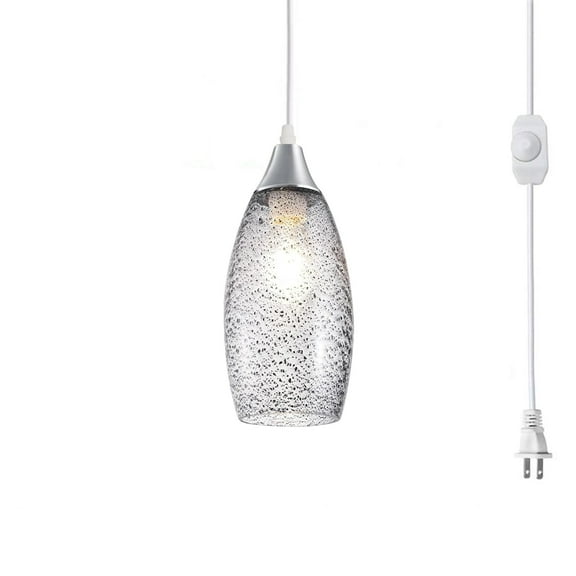 Kiven Plug in Pendant Light, Farmhouse Hanging Light Fixture with Art Glass Lampshade, E26 Socket Dimmable Pendant Lights for Bedroom Hallway Kitchen TB3232-C
