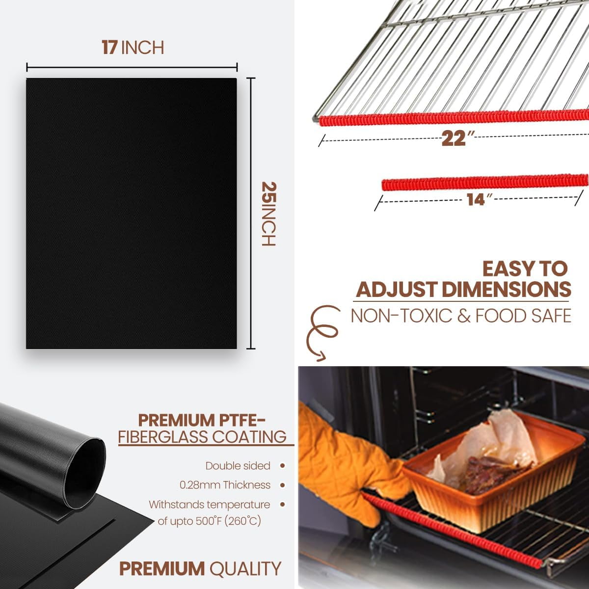 ThreadNanny 2-Pack Large Oven Liner Mats and 2-Silicon Oven Rack Protector Guard for Bottom of Oven