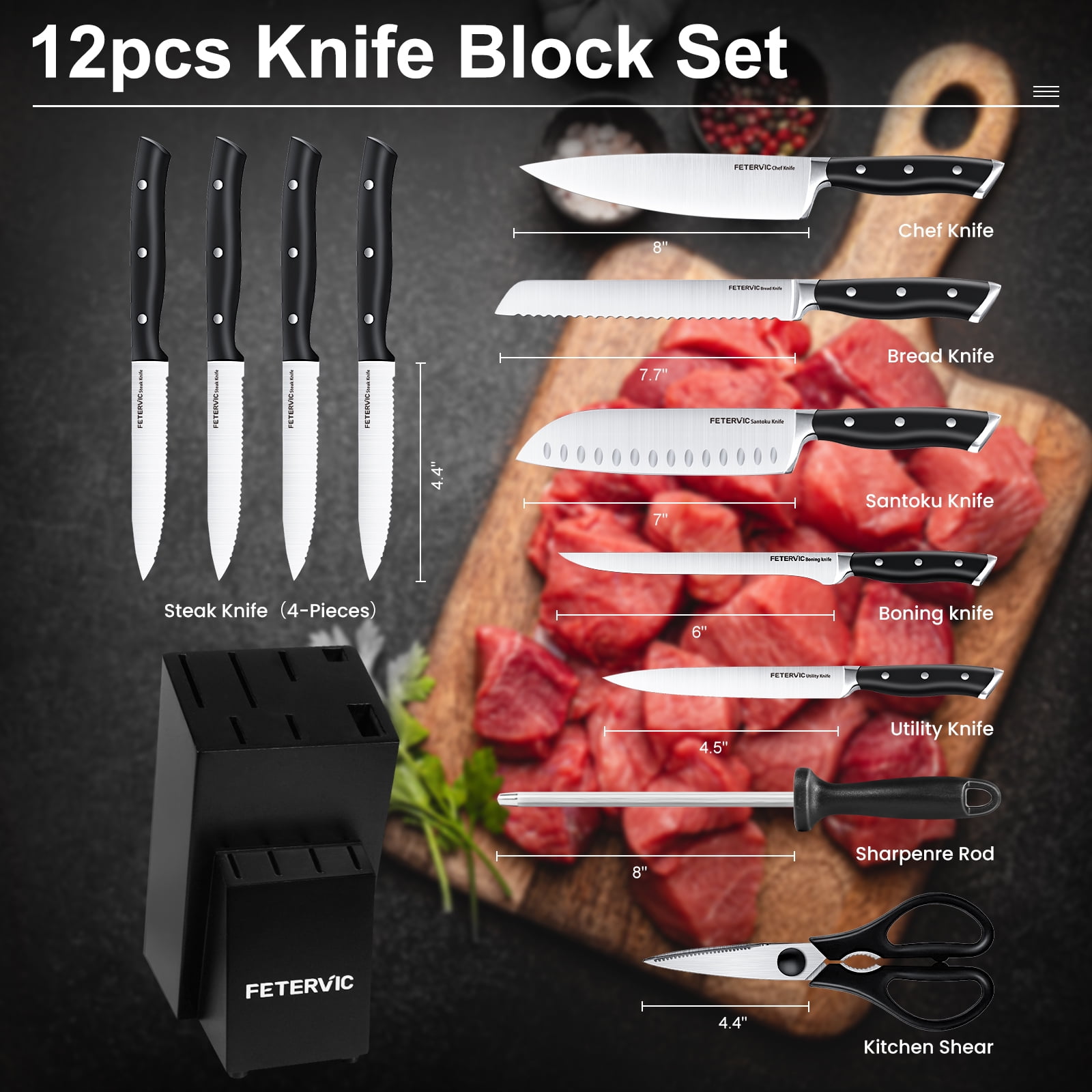 Fetervic 12-Piece Knife Set for $36 - KS12