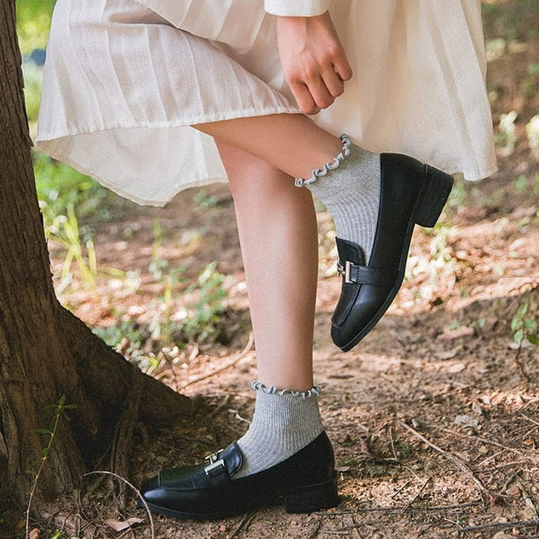 5Pairs Women's Ruffled Socks Swirl Cuff Ruffled Ankle Socks,Green