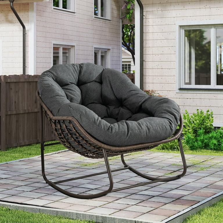 Villeston Oversized Patio Rocking Chair, Papasan Egg Rocker with