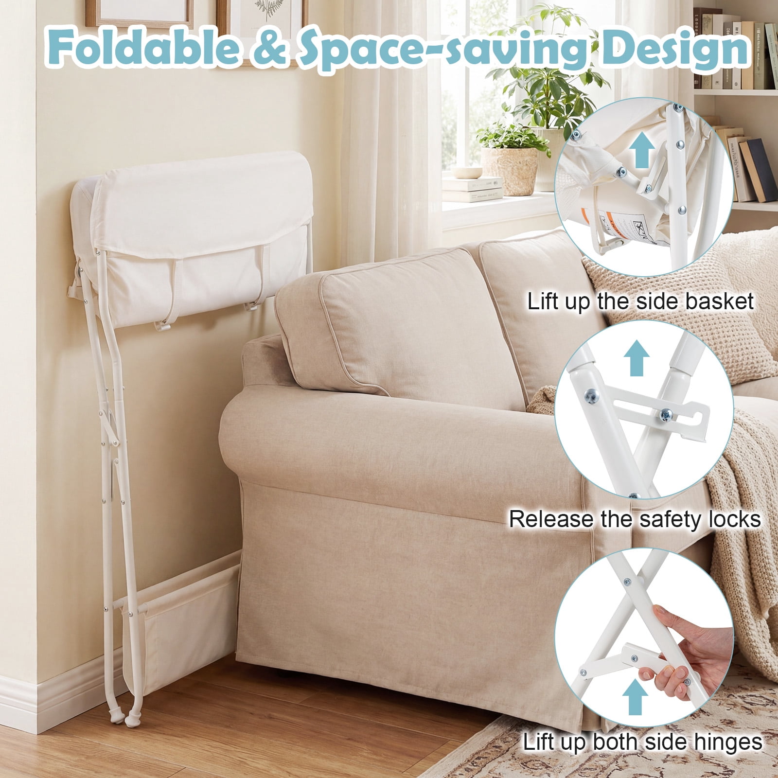 Costway Infant Baby Changing Table Folding Diaper Station Organizer with Storage Beige
