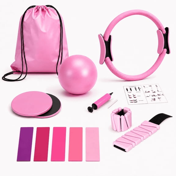 TEIPUERY Pilates Kit 12-Piece Home Workout Equipment Set with Pilates Ring, Exercise Ball, Resistance Bands and Carry Bag