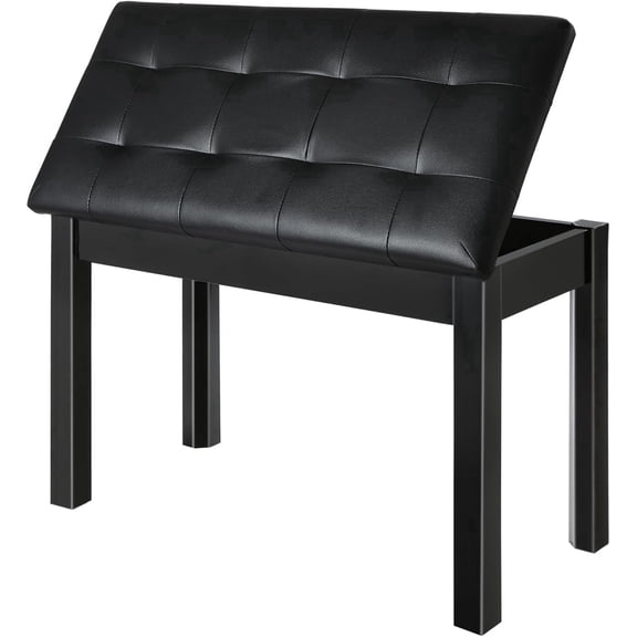 AODSK Wooden Duet Piano Bench with Padded Cushion, Storage for Music Books, Solid Wood Legs, Black, 29.13" x 12.99" x 18.11"