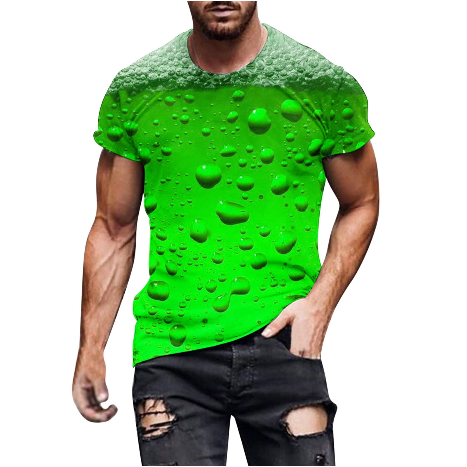 Mens Shirts Green Tops for Men Men's Fashion Printed T-shirt Short ...