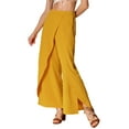 thumbnail image 4 of Allegra K Casual Wide Legs Pants for Women's Elastic High Waist Split Side Loose Trousers L Yellow, 4 of 6
