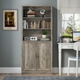 thumbnail image 3 of FANRAL 70.1" Tall Bookshelf with Enclosed Cabinet, 5-Tier Freestanding Storage Organizer with Adjustable Shelves and Metal Hardware, Modern Display for Home Office Living Room,Gray Bookcase, 3 of 7