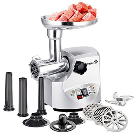 Ivation 2.5hp Electric Meat Grinder Mincer 1800 Watt, Sausage Stuffer - Heavy Duty - 3 Stainless Steel Cutting Blades, Sausage Stuffing Tubes & Kibbe Attachment - ETL
