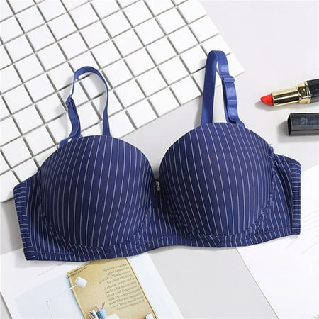 

Promotion Clearance Sexy Seamless Striped Bra Women Padded Wire Free Women Lingerie Casual Thin Cup Adjustable Underwear Push Up Bras for Women Dark Blue 70B