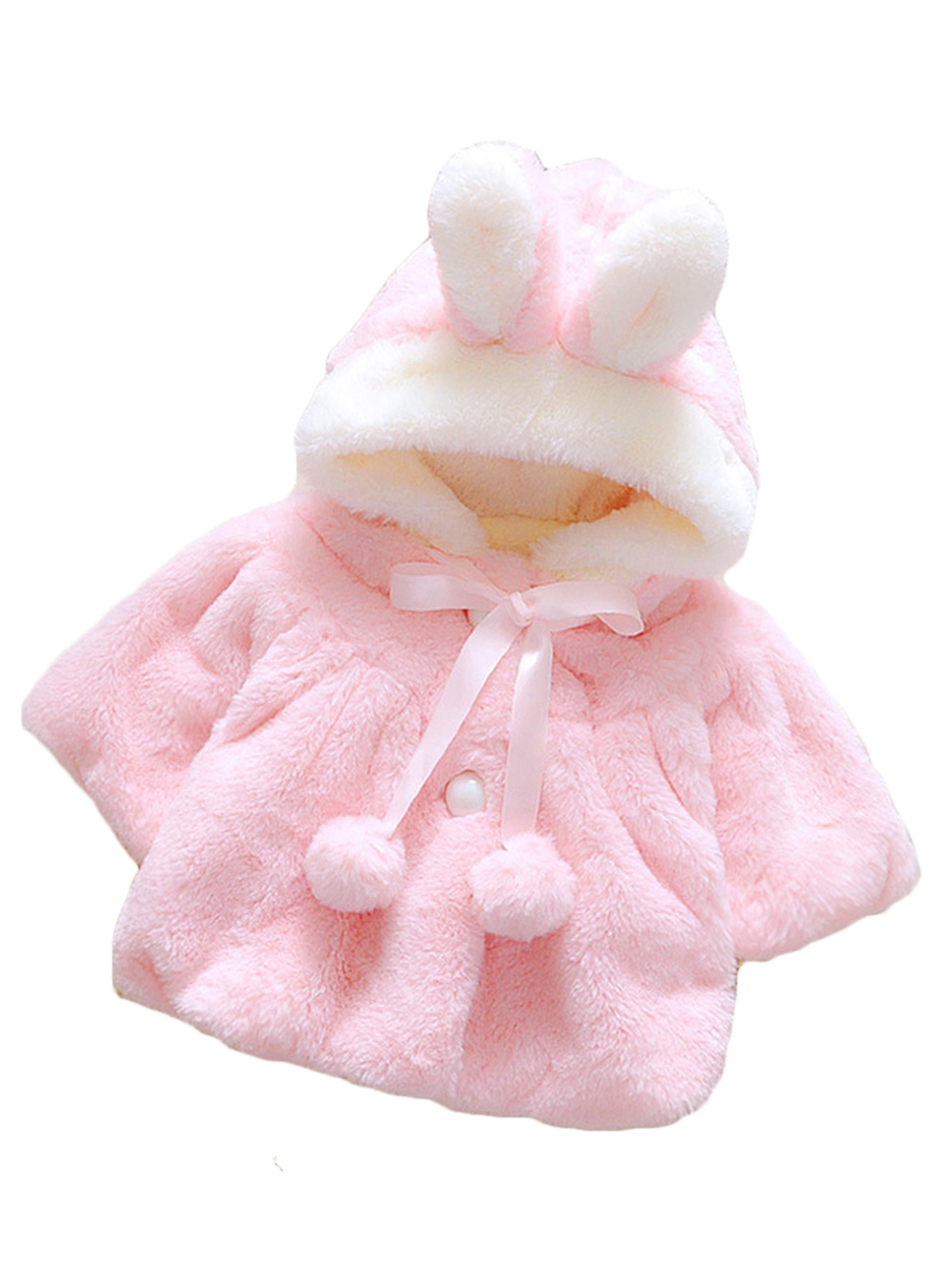 Newborn Infant Baby Girls Fleece Hooded Jacket Kids Plush Warm Cute Coat