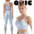 thumbnail image 2 of QRIC Women Seamless Yoga Workout Set 2Pcs Outfits Gym Leggings and Sports Bra Net Hollow Out Series Activewear Sets Blue-L, 2 of 7