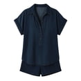 thumbnail image 6 of MLCDZ Womens 2 Piece Outfits Summer Denim Sets Short Sleeve V Neck Button Down Shirts and High Waisted Wide Leg Shorts Lounge Set with Pockets, 6 of 8