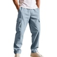 thumbnail image 2 of Dresfit Cargo Pants Men Big and Tall Uncuffed Baggy Sweatpants Casual 2026 Open Bottom Elastic Waist Athletic Trousers Lounge Hiking Sweat Pants Light Blue L, 2 of 7