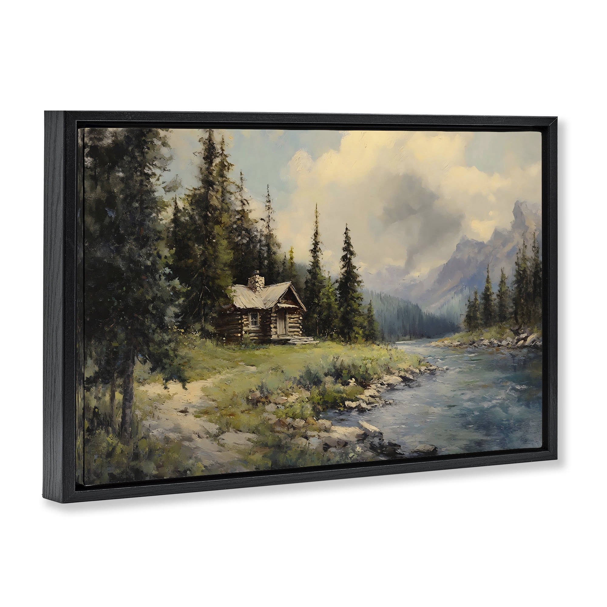 Stupell Industries Creek Cabin Riverside Retreat Black Framed Floater Canvas Wall Art, design by Franklyn Gregory