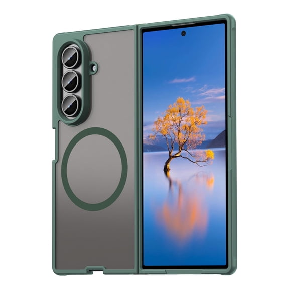 Asuwish Compatible with Samsung Galaxy Z Fold 7 5G 2025 Magnetic Phone Case Translucent Matte Anti-fingerprint Back Military Grade DropProof Shockproof Protective Cover for ZFold7 Z7 Women Men Green