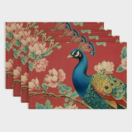 

Patifu Placemat Chinoiserie Peacock and Flowers Cotton Linen Tablemats Chinoiserie Green Peacock Flower Floral Kitchen Table Mats Home Dinner Party Kitchen Home Dinner Party Kitchen 18x12in