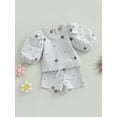 thumbnail image 3 of Arvbitana 0-3 Years Infant Baby Girls Shorts Set Flower Print Puff Sleeve T-shirt with Shorts Summer 2-piece Outfit, 3 of 8