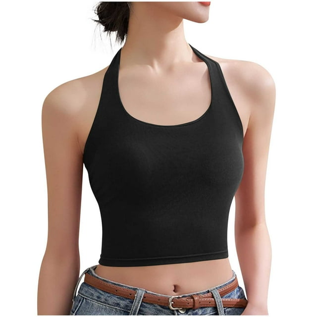 Bra for Women with Hanging Neck Design, Removable Chest Pads, Seamless Tube Top Style, Backless Support, Stretch Polyester Fabric, for Daily Wear