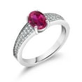 thumbnail image 2 of Gem Stone King 925 Sterling Silver Red Created Ruby Engagement Ring for Women (1.83 Cttw, Oval 8X6MM, Gemstone July Birthstone, Available in Size 5, 6, 7, 8, 9), 2 of 4