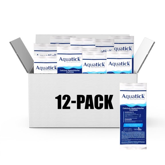 AquaTick 68% Cal-Hypo Granular Sanitizer for Crystal Clear Water – Defends Against Bacteria, Algae, and Microorganisms - 12 Pack Sachet