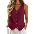 thumbnail image 7 of Gsakboxl Summer Tops for Women 2026 Old Money Style Pocket Button Down Cotton Linen Sleeveless Vest Loose Fit Lightweight Breathable Fashion Summer Layering Tank Top Blouse Wine Red 3XL, 7 of 7