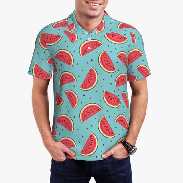 Balery Watermelon Camisa Polo de Hombre con Estampado, de Manga Corta y Tejido Medio, Camisa Tipo Golf Polo-3X-Large