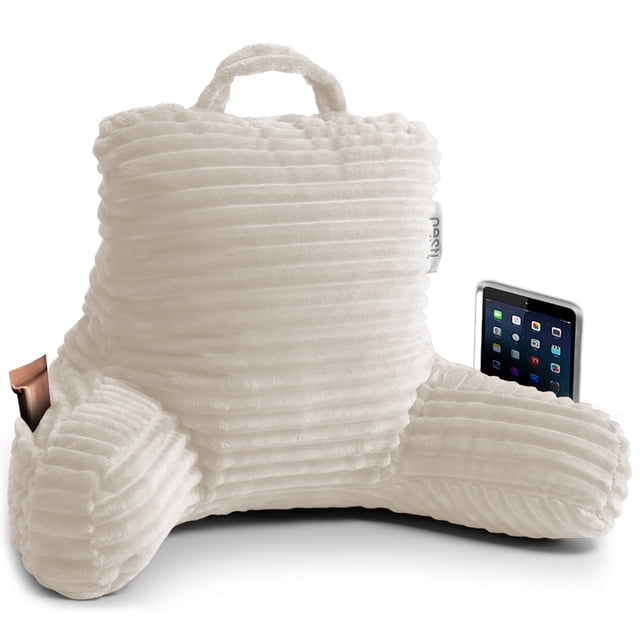 Nestlé Almohada de Lectura para Niños y Adolescentes, Pequeña con Respaldo Brazos, Descanso Cama Memory Foam Triturada, Lino.
