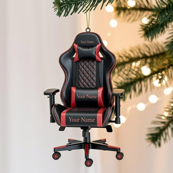 Custom Gaming Chair Ornament with Name, Personalized Gamer Christmas Tree Decor, Holiday Gift for Streamers, Teens, or Gamers