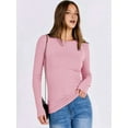 thumbnail image 5 of Women Long Sleeve Shirts Rib Knit Slim Fit Tops Fall Outfits Casual T-Shirt Underscrubs Layer Clothes Pink L, 5 of 8