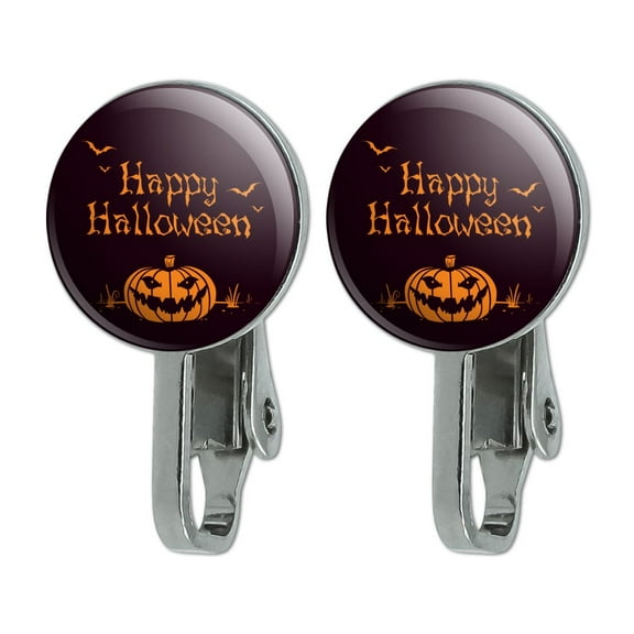 Happy Halloween Holiday Pumpkin Jack-o-lantern Bats Novelty Clip-On Stud Earrings