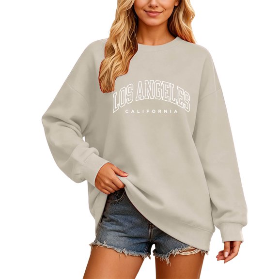 Women Letter Graphic Printed Sweatshirt Crew Neck Long Sleeve Streetwear Slouchy Casual Lounge Pullover