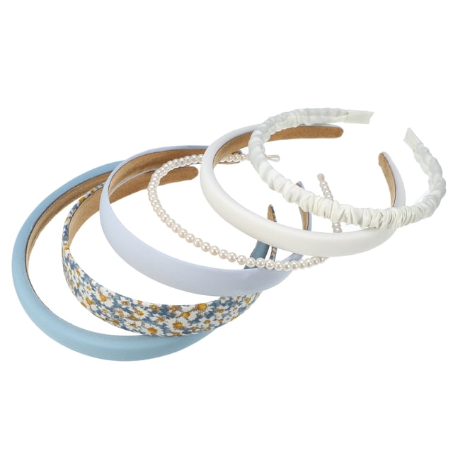 Kit de 6 diademas de moda, diademas de diferentes diseños, diademas plisadas, diademas de color sólido, accesorios para el cabello de perlas sintéticas para fiesta de niñas coloridas