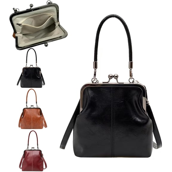 Vintage British Style Handbag, Retro Crossbody Bag, Women's Mini Kiss Lock Crossbody Bag, PU Leather Handbags