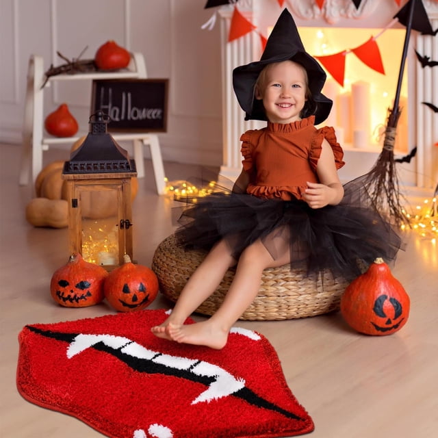 WHEANG Clearance Halloween Bath Mat Evil Red Lip Halloween Bathroom Decor Rug Cute Fun Non Slip Absorbent Shower Rug for Bathroom Bedroom Living Home