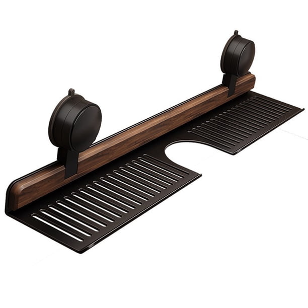 Estante de baño con ventosa de nogal, estante con ventosa montado en la pared, estante organizador de grifo for baño